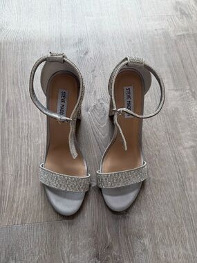 Steve Madden Silver Crystal Ankle-Strap Heels